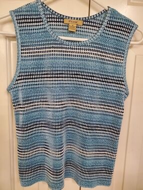 Plisse Blue & Navy Sleeveless Crinkled Shimmer Top
